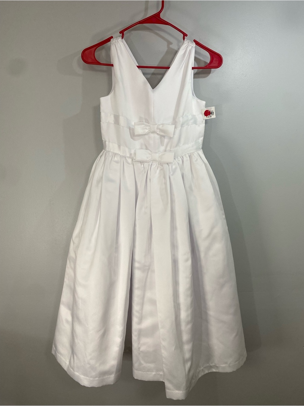 Pippa & Julie White Satin V-Neck Flower Girl Dress with Bows